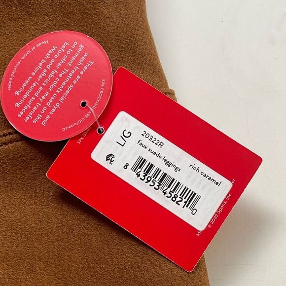 Spanx Faux Suede Leggings Rich Caramel Stretch High Rise. NWT. Large - Picture 10 of 14